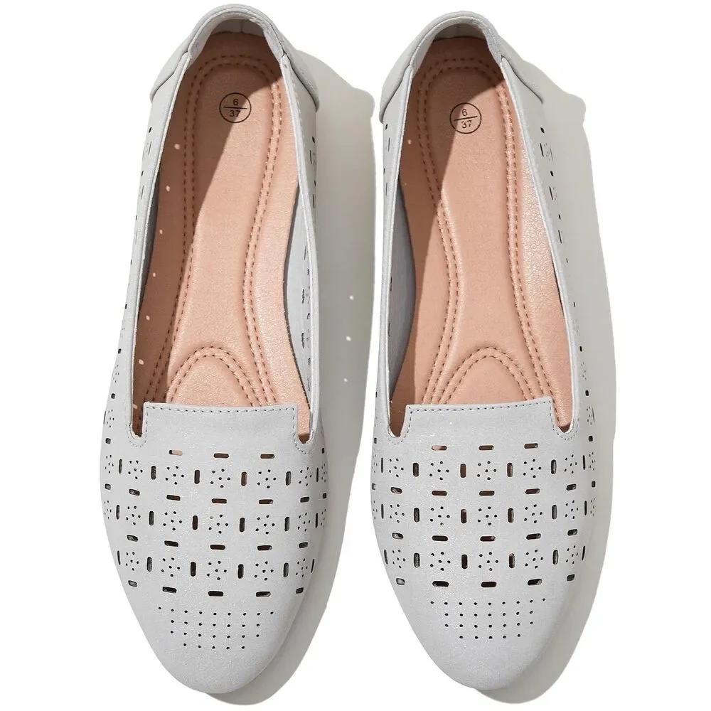 Rominz Women's Flats Shoes Comfortable Grey PU Leather Ballet Flats Size 6